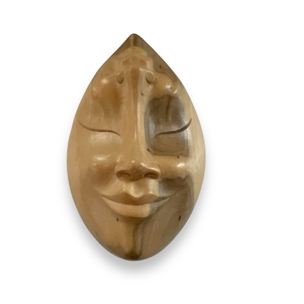 Handcrafted Wood Box‎ Comedy Tragedy Theatre Wooden Carved Trinket Egg Masks